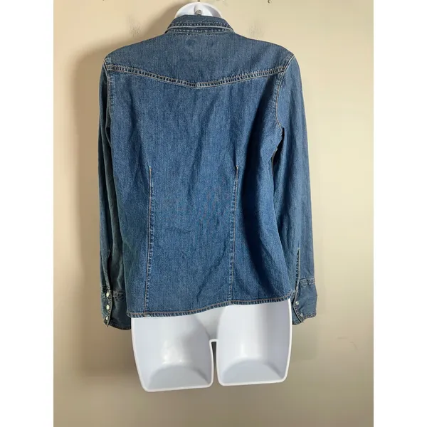 Mountain Lake Womens Medium Blue Denim Western Pearl Snap Long Sleeve Shirt - Image 5