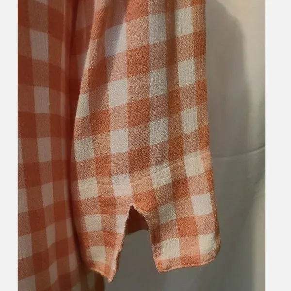 Soft Surroundings Orange White‎ Gingham Tunic Top V-Neck 3/4 Sleeve Rayon 3BA17 - Image 5