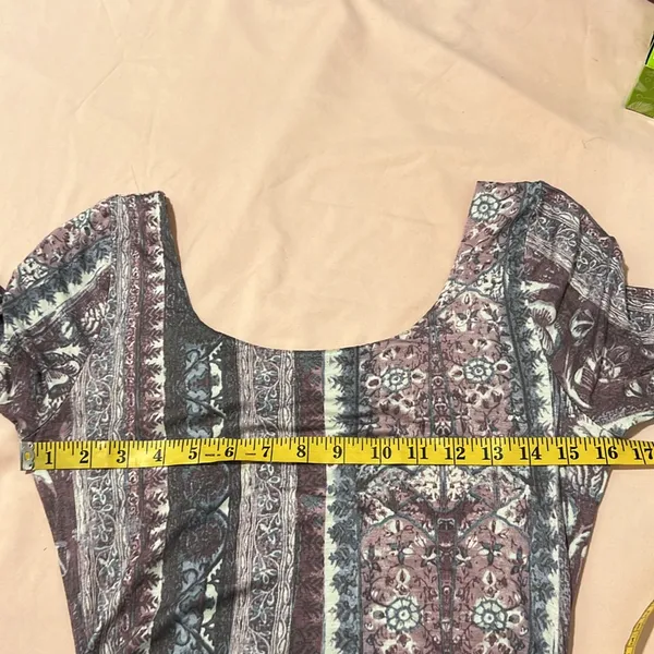 Free People Jasmine Boho Ruched‎ Bodycon Dress Soft Purple Floral Print Keyhole - Image 13