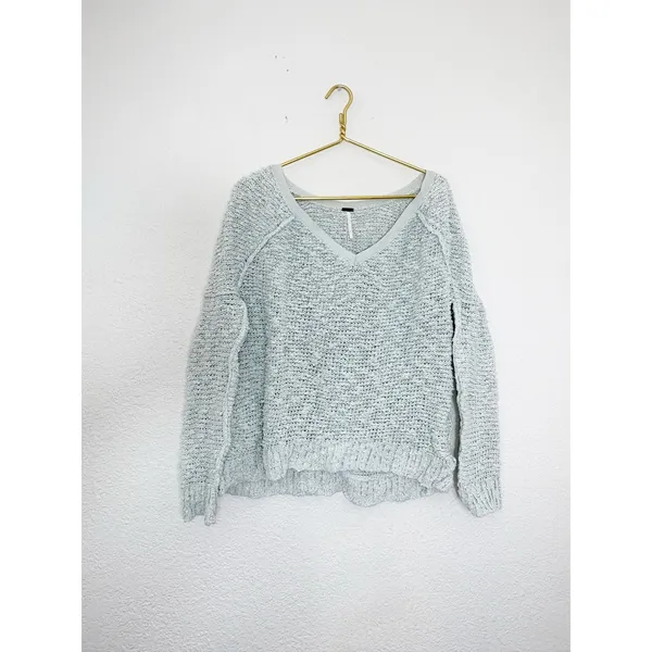 Free People Songbird Shaggy Knit Pullover Sweater Chunky Oversize Medium Seafoam - Image 4