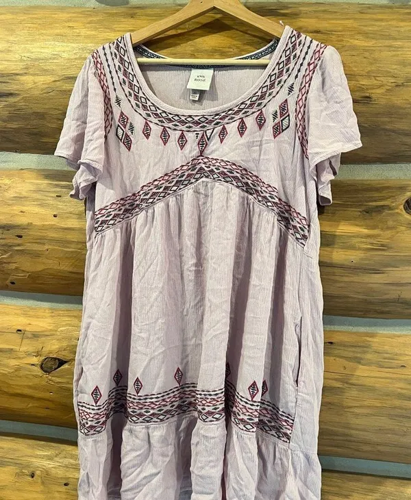 Women's Flutter Short Sleeve Embroidered A-Line Dress - Image 2