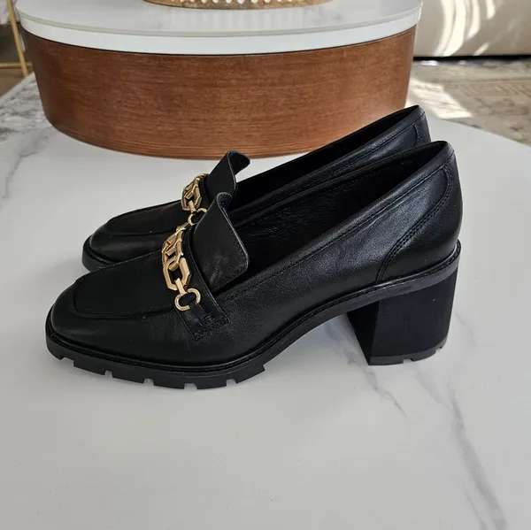 NWOT Sanctuary Black Leather Chain Loafers Chunky Lug Sole Size 11M - Image 3