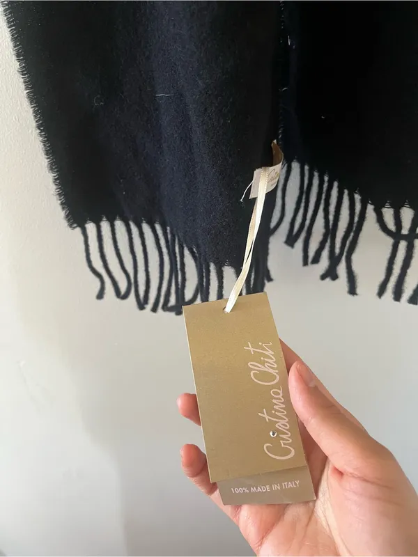 100% Wool Black Fringe Scarf Womens Soft Cozy WInter Classic Minimalist NWT - Image 3