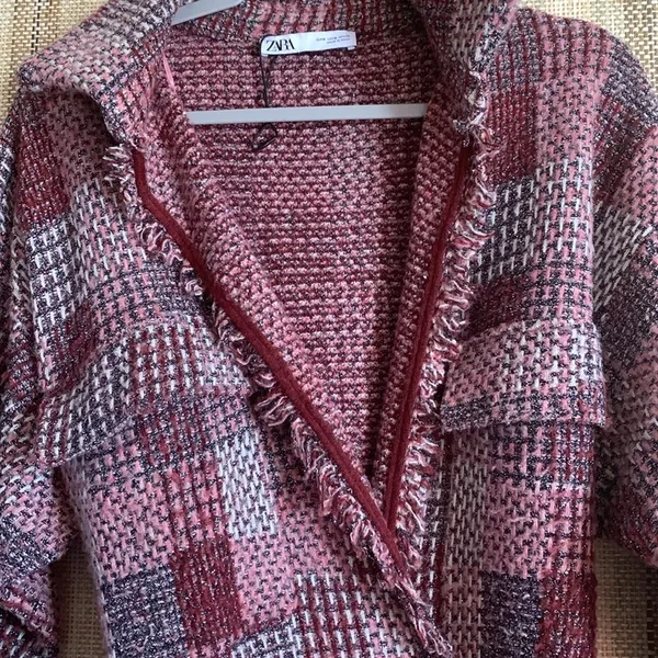 ZARA NWOT Tweed Cardigan Blazer Jacket Coat Size Small Pink Red Women’s Clothing - Image 5