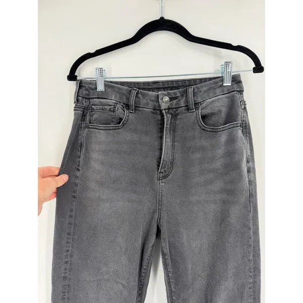 American Eagle Curvy Mom Jean Womens Size 4 Grey Faded High Rise Denim Grunge - Image 2