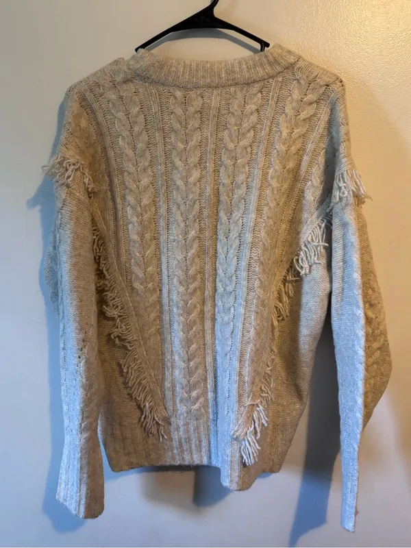 Fringe Cable Knit Sweater - Beige - Image 3