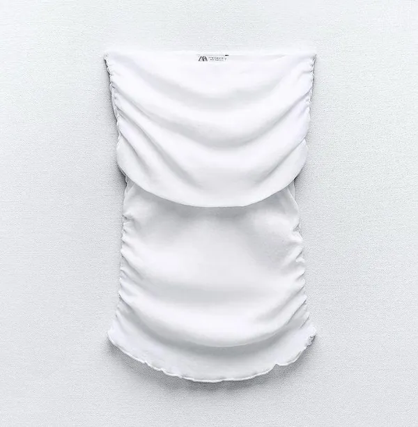 ZARA NWT White ruched off the shoulder top. Size Medium - Image 8