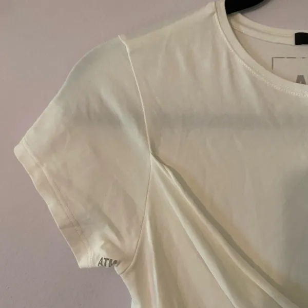 ATM White Cropped Cross-over Tee Stretchy Minimalist Sporty Women's size Small - Image 3