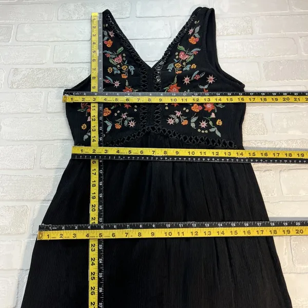 World‎ Market Dress Womens Small Medium Black Embroidered Floral Maxi Boho India - Image 2