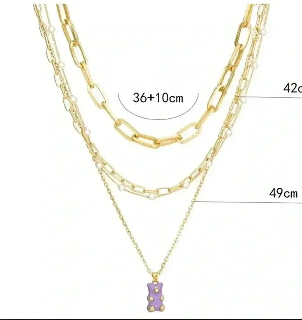 🆕Stitching Necklace Fashion Purple Bear Multi - Image 6