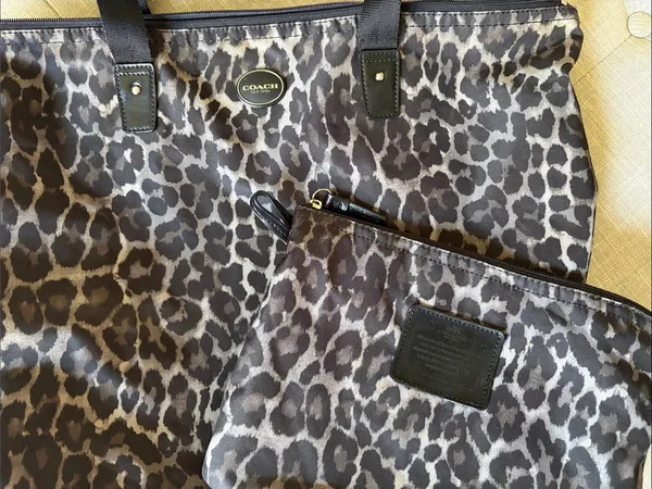 Coach Cheetah Ocelot Print Nylon Tote Small & Matching Pouch Wallet Rare - Image 3