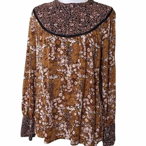 Hinge Nordstrom Boho Mixed Print Blouse Top Shirt v6x - Image 4