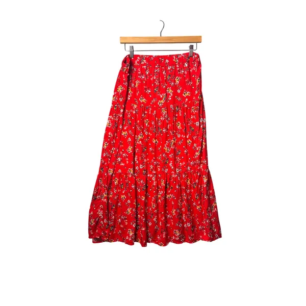 Beachlunchlounge Ramona Maxi Skirt L Aurora Red Floral Tiered Boho Cottagecore - Image 2