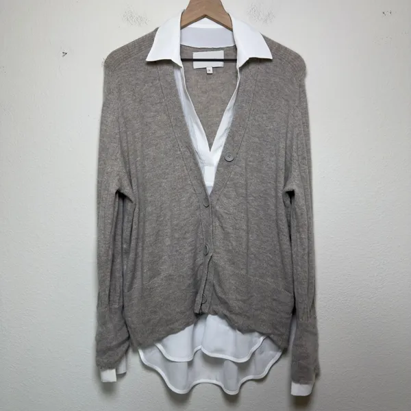 Brochu‎ Walker Women Wool Cashmere Callie Layered Looker Cardigan Medium Tan - Image 2