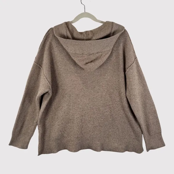 Aerie Womens Sweater Brown CozyUp Waffle Hoodie V Neck Pullover Stretch Large - Image 4