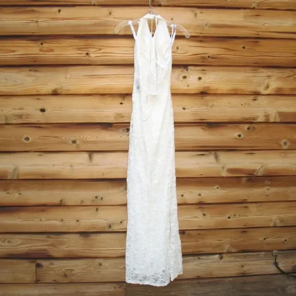 DB Studio Stretch Lace Halter Neck Gown White Size 14 - Image 10