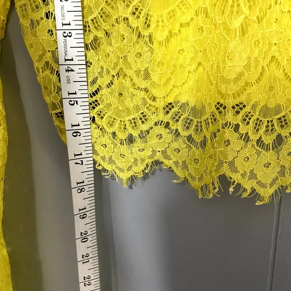 Bebe Yellow Lace Sheer Long Sleeve Open Back Chic Party Crop Top M - Image 3