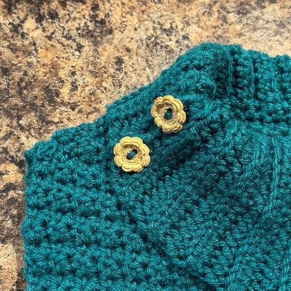 Handmade Sweater Sleeveless Cottage Grandma Retro Cozy Boho Cowl Button Teal XXS - Image 2