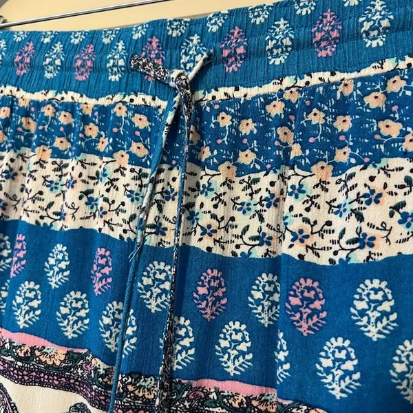 American Eagle large boho wide leg drawstring pants paisley striped blue pink - Image 4
