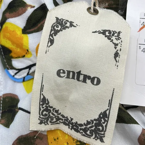 Entro NWT Off White Lemon Print Button Down Open Shoulder Ruffle Top - Image 9