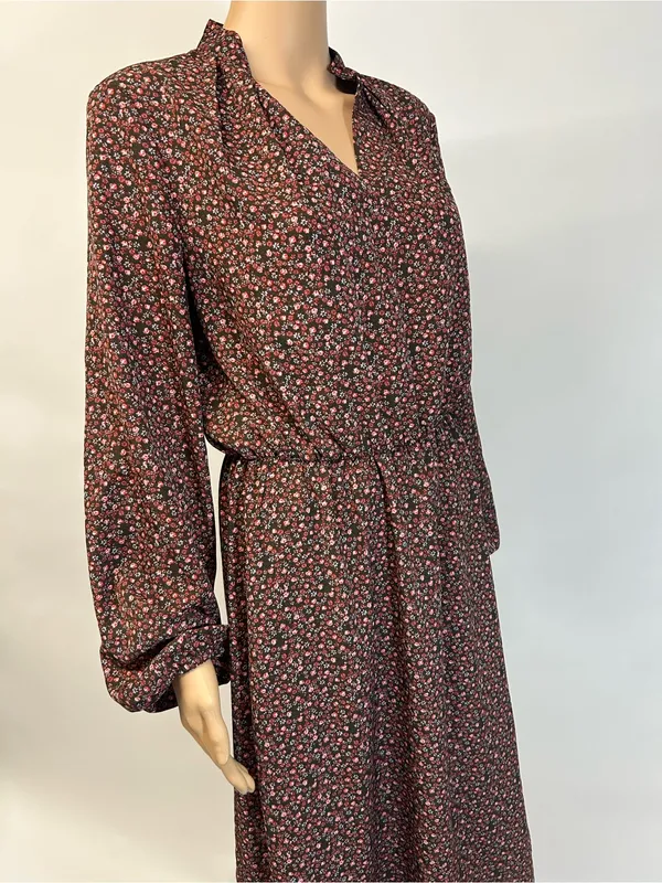 Source Unknown Burgundy Floral Long-Sleeve Midi Dress - Image 8