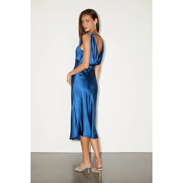 NEW Lulus Incredible Love Navy Satin Cowl Back Midi Slip Dress Size L Formal - Image 3