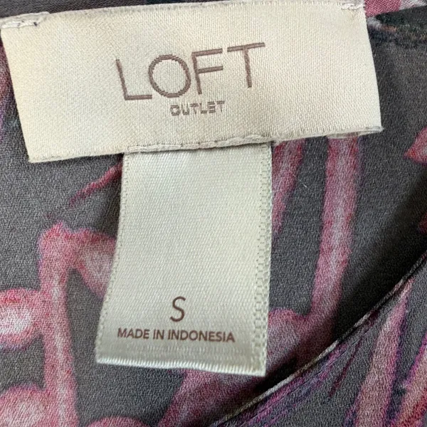 LOFT Outlet Women's Small Sheer Charcoal Pink Floral Long Sleeve Blouse Top - Image 4