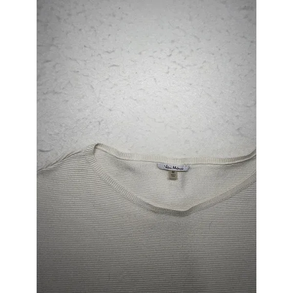 Vila Milano Womens Cream Ribbed Knit Short Sleeve Sweater Scoop Neck Top Size M - Image 3