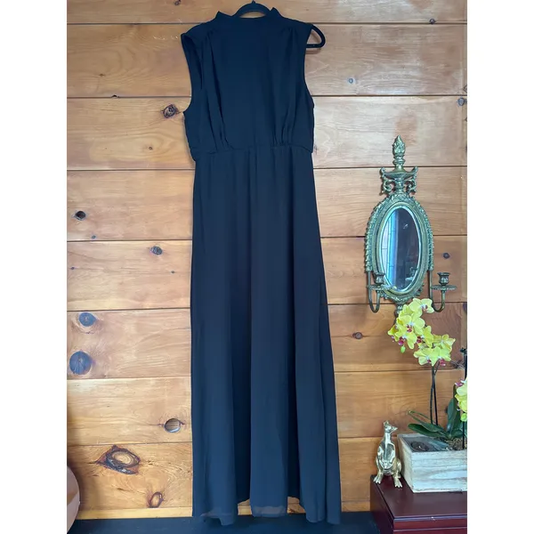 Lulus Classic Elegance Black Chiffon Sleeveless Mock Neck Maxi Dress Size XL - Image 2