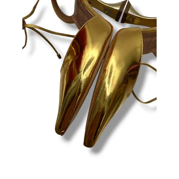 Vicenza Gold Metallic Sculptural Heel Pumps 39‎ Lace Up Pointed Toe Statement - Image 15