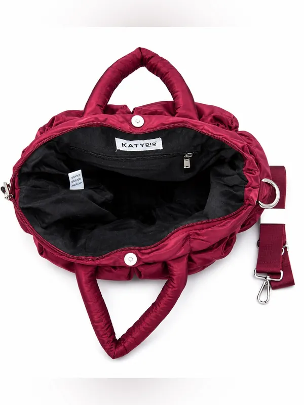 Katydid Wine Mini Puffer Tote Bag Burgundy Quilted Crossbody NWOT - Image 9