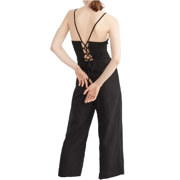 Abercrombie & Fitch Black Wide‑Leg Culotte Jumpsuit Women’s Size 4 Sleeveless - Image 2