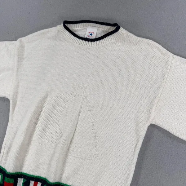 Sweater Bazaar Vintage Nautical Sailboat Flag Knit Top Short Sleeve Cream Medium - Image 2