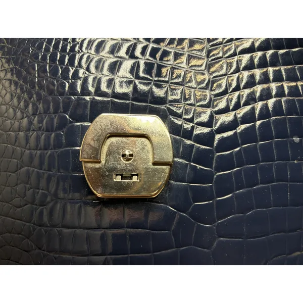 Valerie Barad Vintage Navy Blue Croc Embossed Satchel Crossbody Bag Metal Handle - Image 8