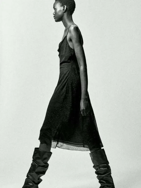 Zara Black Cowl-Neck Slip Midi Dress - Image 4