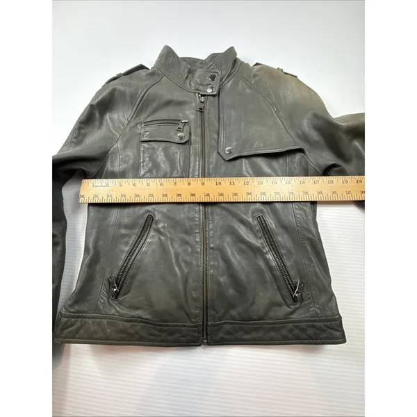 Banana Republic 100% Leather Women S Green Soft Jacket Moto Discolored - Image 4