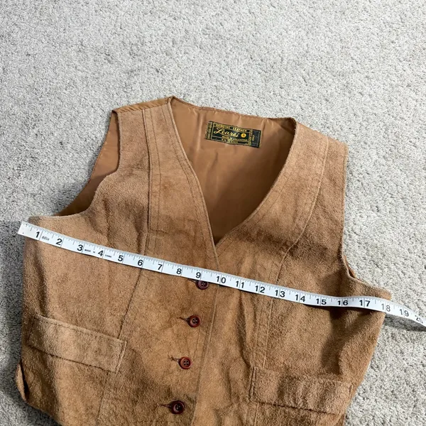 Learsi Women’s Genuine Leather Suede Vest V-Neck Barncore Cowgirl in Brown L - Image 8