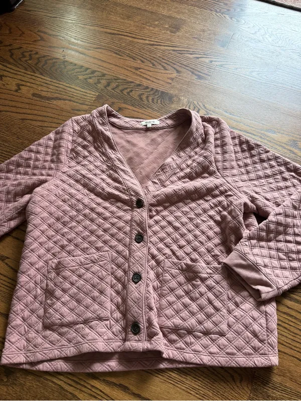 Madewell Quilted Button-Front Lounge Cardigan in Dusty Rose L - Image 2