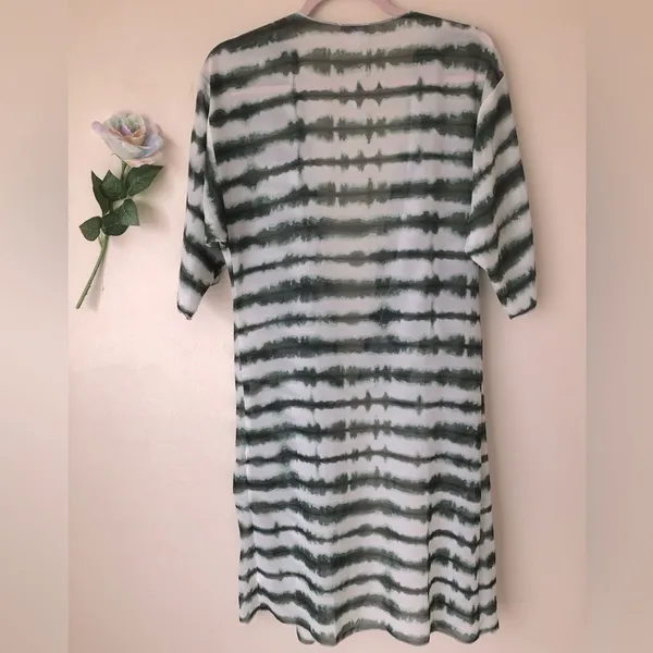 Lularoe Shirley women’s Kimono White With Green Tie Dye Sheer Chiffon Size S - Image 5