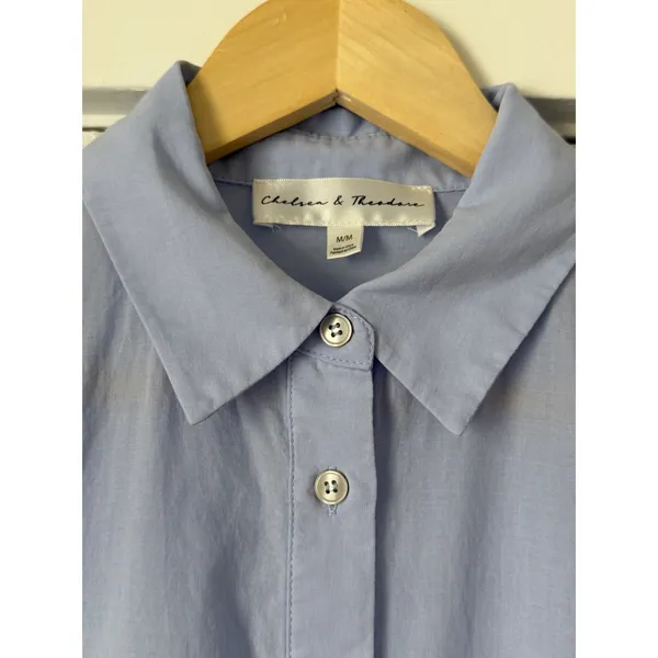 Chelsea & Theodore Light Blue Eyelet Embroidered Cotton Button Up Shirt M - Image 7