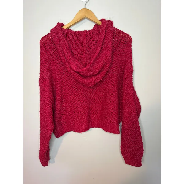 Anthropologie Pilcro NWOT Sailcloth Hooded Sweater Red Raspberry Oversized Sz M - Image 5