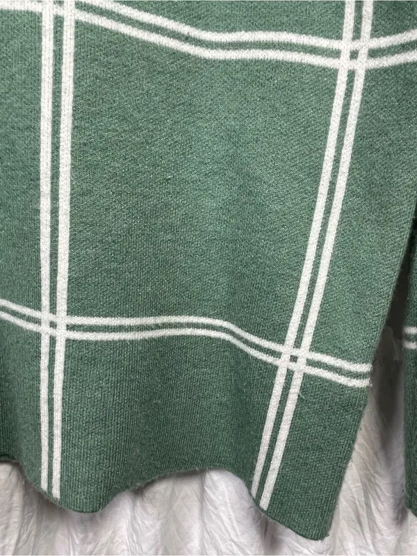 Rachel Roy Sweater Medium Plaid Knit Hoodie Green White Women's Soft Cozy - Image 3