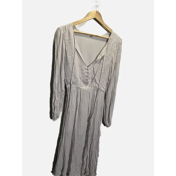 Free People Maxi Dress Endless Summer Grey Long Sleeve Boho Peasant Slit‎ V-Neck - Image 3