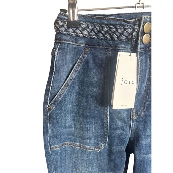 La Joie Vertical Slub Braided Belt‎ Flare Leg Jean Indigo Reseda Wash - Image 2