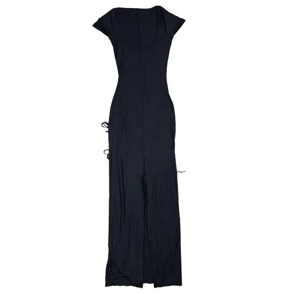 Tiger Mist - Tie front Cap Sleeve Maxi Dress in Black - Image 4