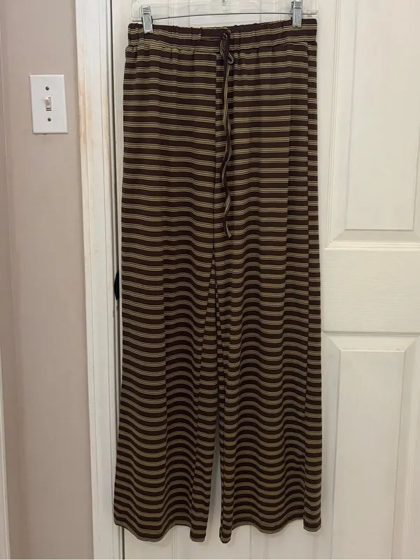 NWOT DolceAmara Striped Wide Leg Pant and Cardigan Set in Brown - Image 8