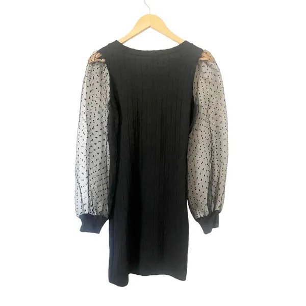 Altar’d State‎ Black Fitted Knit Puff Long Sleeve Mini Dress Size Medium - Image 3