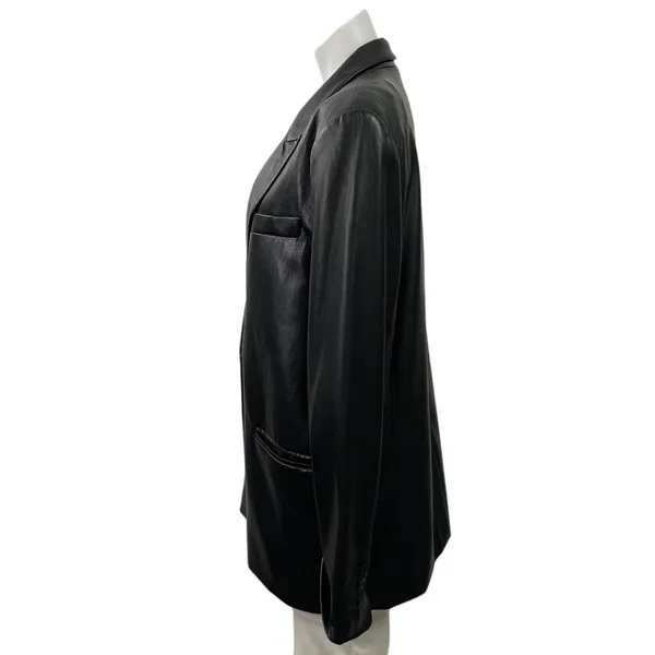 Zara Women Black Faux Leather Vegan Peak Lapel Relaxed Blazer Coat Jacket Size L - Image 2