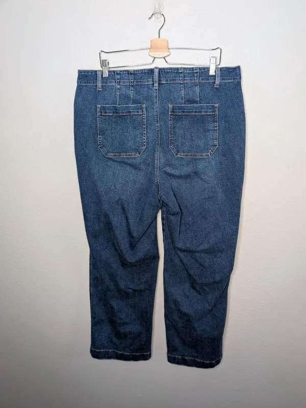 Talbots Womens Wide Leg Blue Denim Jeans 18W Side Button Detail - Image 2