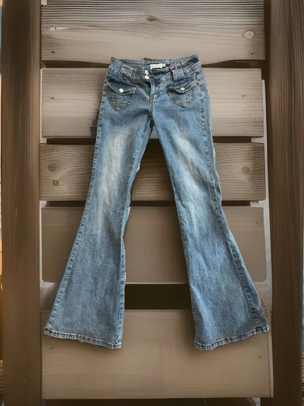 Thats So Fetch Low Rise Boot Cut Flare Jeans Blue Size undefined - Image 5